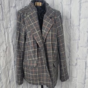 Crescent Plaid Tailored Blazer Jacket with Elbow Patches Size Small‎